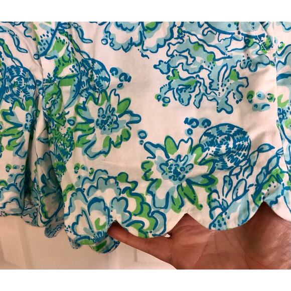 Lilly Pulitzer Buttercup Shorts Size 0 Blue Green Floral Pattern Scalloped Hem - Picture 4 of 9
